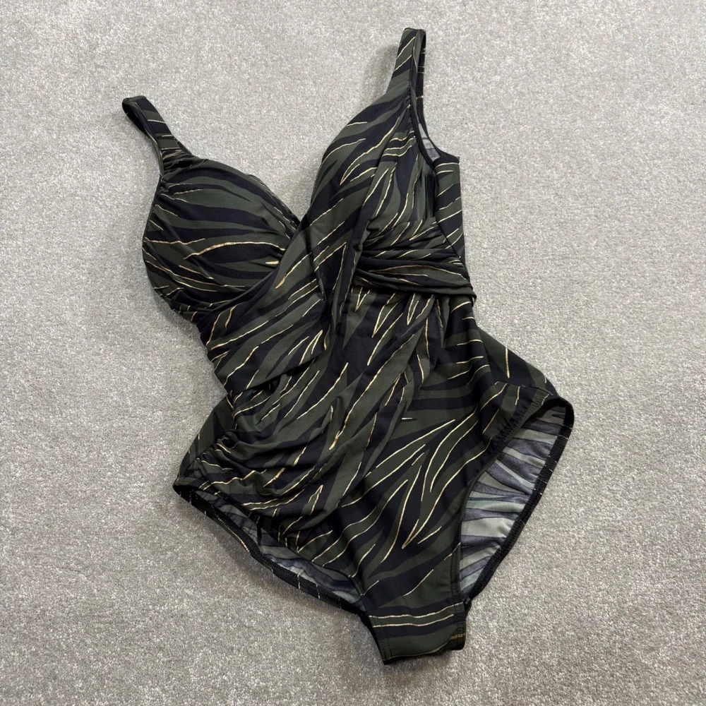 Miraclesuit Seabra Oceanus Shaping Swimsuit Olivetta Zebra Ruched NWOT Sz16 Boho